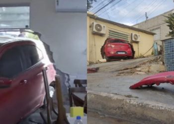 Em Manaus, carro atravessa parede de Café e condutora se recusa a fazer teste do bafômetro