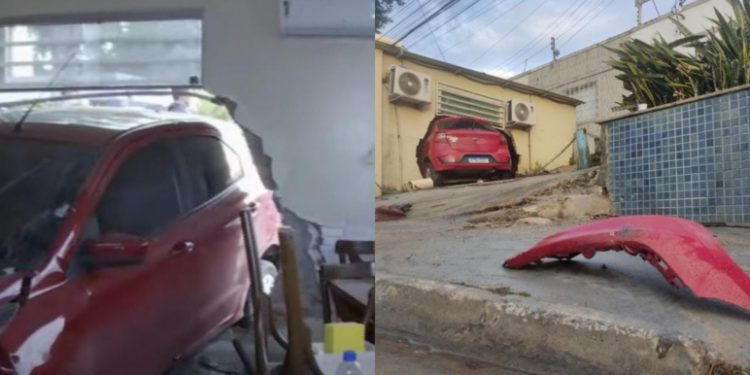 Em Manaus, carro atravessa parede de Café e condutora se recusa a fazer teste do bafômetro
