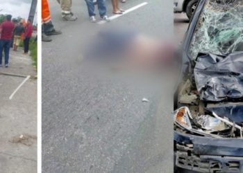 Casal é arremessado de moto após ser atropelado por carro em Manaus; mulher morre na hora