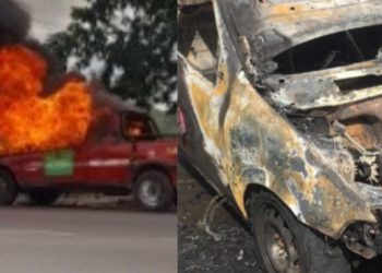 Carro pega fogo e motorista escapa da morte em Manaus