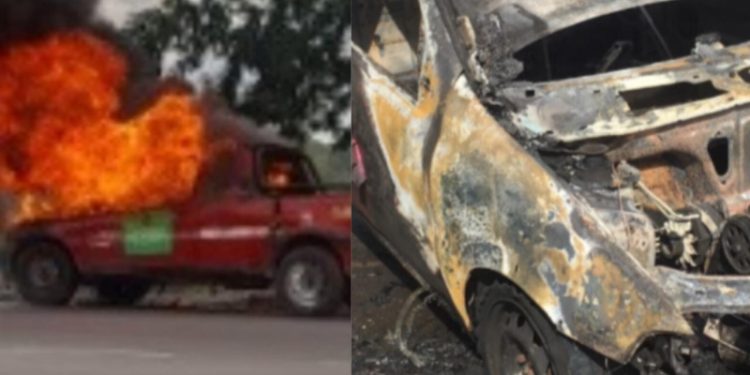Carro pega fogo e motorista escapa da morte em Manaus