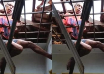 Assaltante tenta entrar por telhado de lanchonete e fica preso na grade