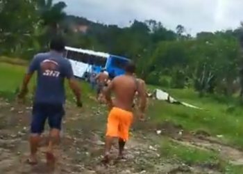 Vídeo: ônibus desgovernado desce ladeira buzinando e invade sítio em Manaus