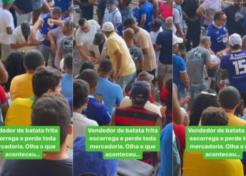 Boa ação: Vendedor de batata frita escorrega, perde mercadoria e ganha ‘vakinha’ de torcedores