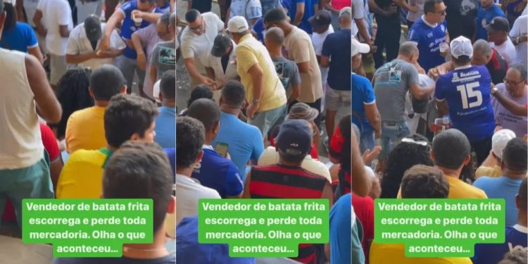 Boa ação: Vendedor de batata frita escorrega, perde mercadoria e ganha ‘vakinha’ de torcedores