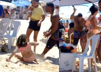 Banhistas se revoltam e flagram pai espancando filhos que se perderam na praia; vídeo