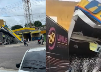 Vídeo: Caminhão desgovernado destrói fachada de posto Ipiranga em Manaus