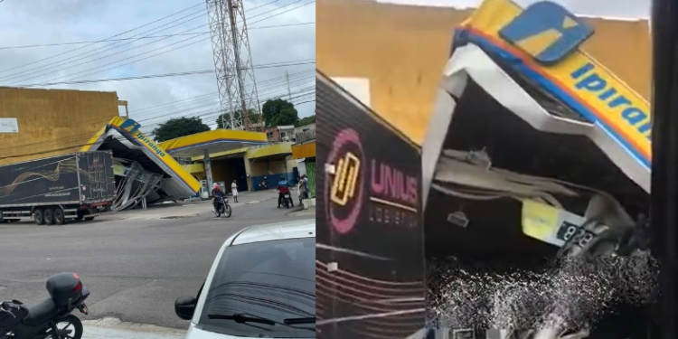 Vídeo: Caminhão desgovernado destrói fachada de posto Ipiranga em Manaus