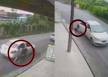 Vídeo mostra momento que vítima de sequestro se joga de carro em movimento em Manaus; veja
