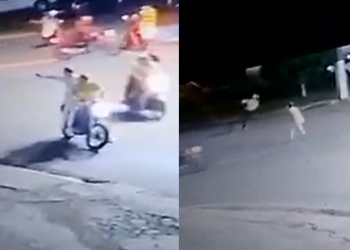 Vídeo: Em cruzamento de ruas em Coari, dupla em moto tenta matar dois homens e câmera flagra ação