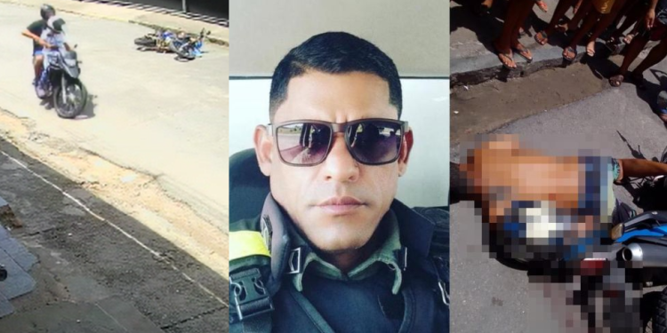 Vídeo mostra PM sendo derrubado de moto por pistoleiros e morto com vários tiros; veja