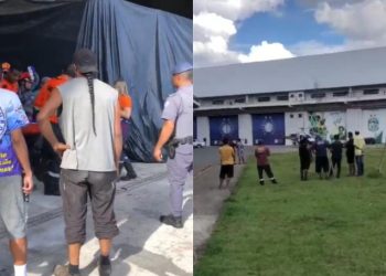 Vídeos: guindaste causa acidente em barracão de escola de samba e três amazonenses ficam feridos