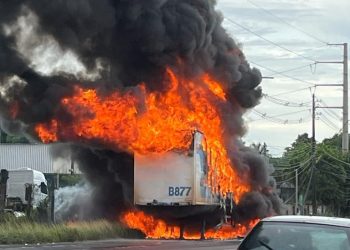 Caminhão pega fogo na Torquato; confira