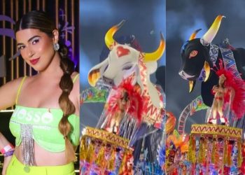 Vivian Amorim exalta bois Garantido e Caprichoso em desfile no RJ: ‘que orgulho’