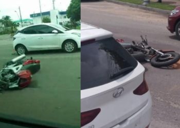 Motocicleta colide com carro em avenida de Manaus e homem fica ferido
