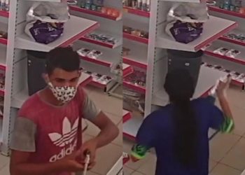 Vídeo: funcionária atira faca em assaltante que foge assustado; ela é baleada