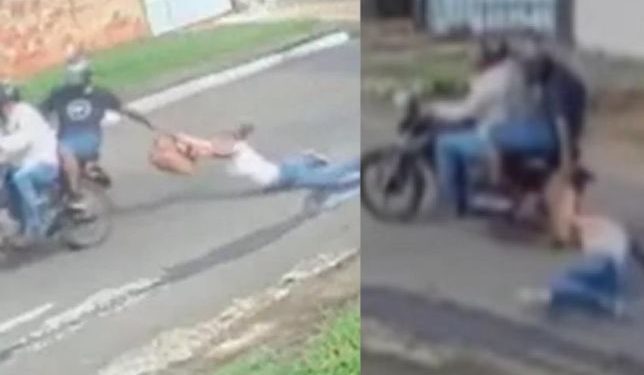 Vídeo: Mulher é arrastada por ladrões em moto após não largar a própria bolsa