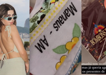 Jade Picon ‘pira’ ao ganhar bombons de cupuaçu e panos de prano de fã de Manaus; vídeo