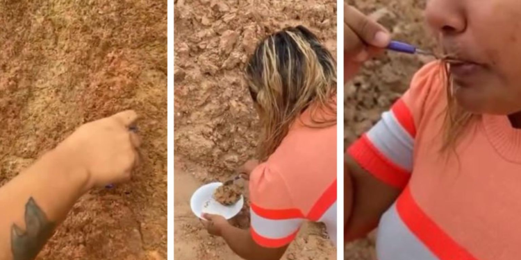 “Que gostoso”, diz grávida ao comer barro e viralizar