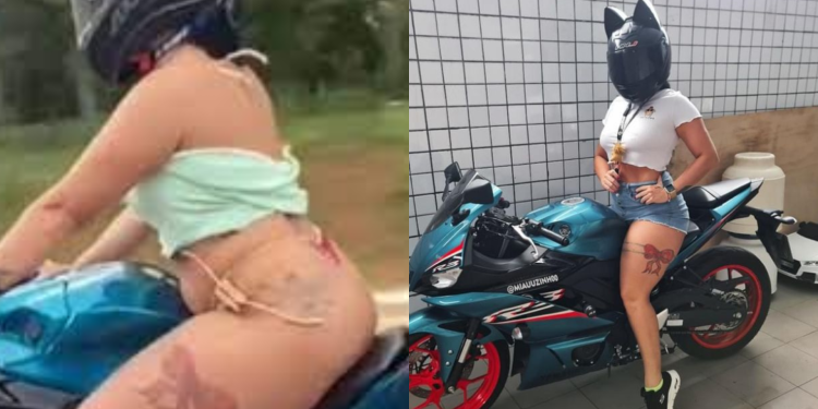 Conheça ‘Miau’, tatuada que viralizou ao pilotar R3 na Ponta Negra de fio dental