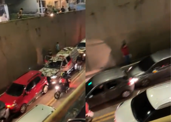 Vídeo: Adolescente de 17 anos bate em VTR da Rocam e engaveta carros