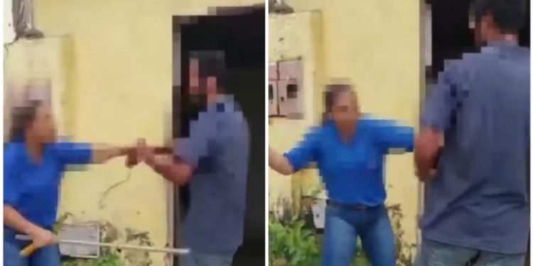 Assista: Mãe espanca homem com barra de metal por ele assediar a filha dela
