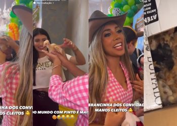 Isabelly Aurora distribui pintos como lembrancinha de aniversário de 1 ano do filho