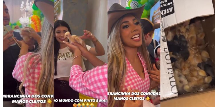 Isabelly Aurora distribui pintos como lembrancinha de aniversário de 1 ano do filho