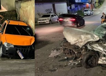 Aparentemente bêbado, motorista arrebenta carro com casal e bebê em Manaus