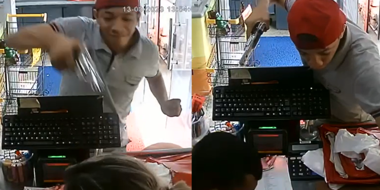 Vídeo: Assaltante agride com arma e rouba com violência atendente de mercadinho em Manaus