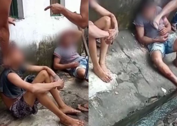 Dupla é espancada e leva chutão na cara após roubarem moradores no bairro Ouro Verde; vídeo