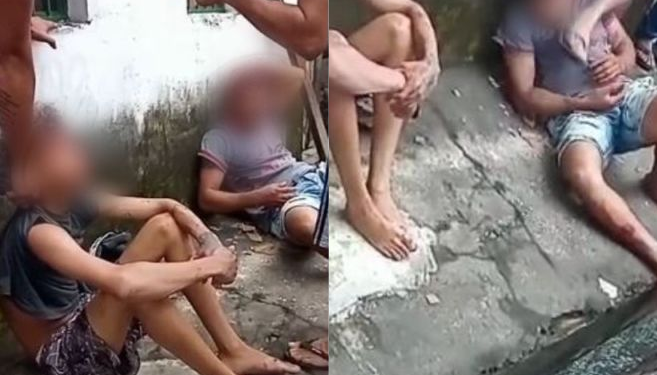 Dupla é espancada e leva chutão na cara após roubarem moradores no bairro Ouro Verde; vídeo