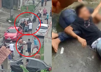 Ladrões apanham de moradores após roubarem policial no Petrópolis: ‘Cadê o telefone?’; vídeo