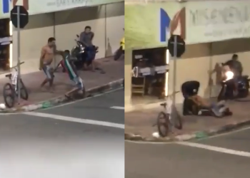 Briga de boi? Homens dão chute, soco e pernada em frente de bar no AM: ‘Quem mandou ser doido?’; vídeo