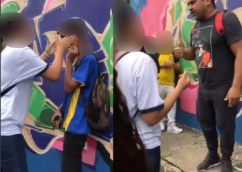 Vídeo: Garoto é estapeado várias vezes por menina em frente de escola de Manaus e homem se revolta