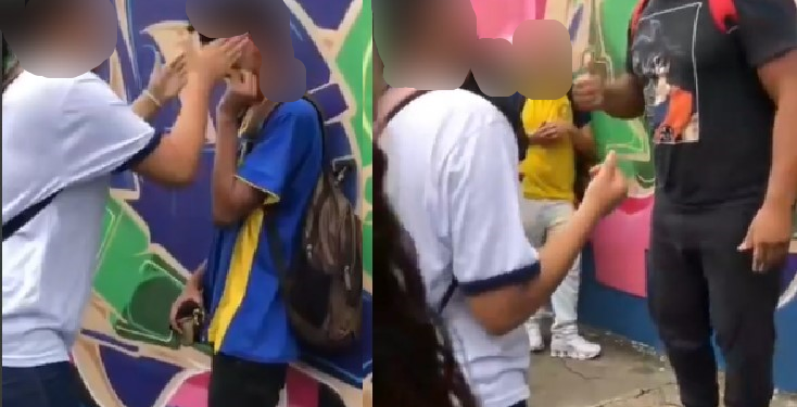 Vídeo: Garoto é estapeado várias vezes por menina em frente de escola de Manaus e homem se revolta