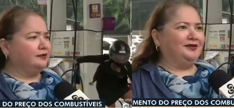 Motociclista cai ao vivo na Rede Amazônica durante reportagem e entrevistada segura riso; veja