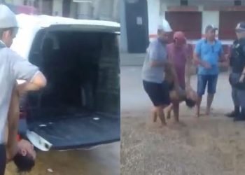 Vídeo mostra população de Manacapuru imobilizando e jogando suspeito na viatura da PM; assista