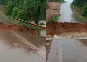 Parte da AM-010 desaba após forte chuva e trânsito fica comprometido; veja