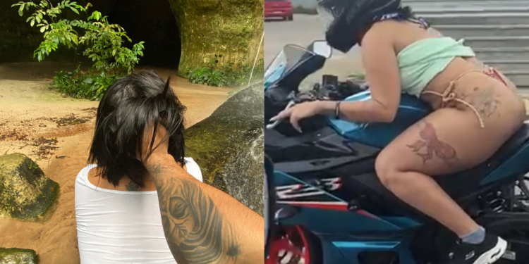 Motoqueira que pilotou de calcinha na Ponta Negra faz foto sensual em cachoeira e associação repudia