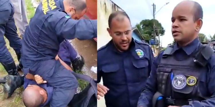 Na lama, guardas municipais rolam na porrada em frente a UBS de Iranduba