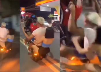 Em Manaus, casal viraliza ao empinar moto e jovem sofrer ‘depilação definitiva’; vídeo