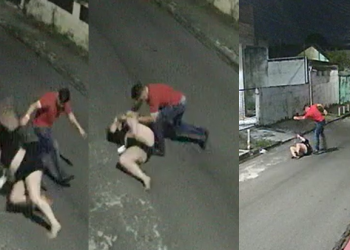 Homem dá rasteira, chutes e socos em mulher no Parque 10 e câmeras filmam tudo; vídeo