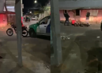 Homem em moto é flagrado sendo derrubado por viatura da PM no Alvorada 2; vídeo