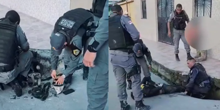 Vídeo: Quarteto do tráfico em Manaus se esconde em bueiro para fugir da PM e acaba preso