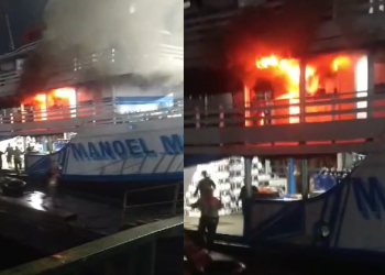 ‘Pega o extintor, mano’, dizem pessoas desesperadas com incêndio em embarcação no Porto de Manaus
