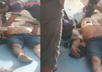 Vídeo: Homem é espancado com pauladas na rua do Fuxico após ser pego roubando