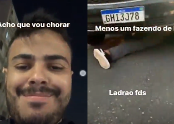 ‘Menos um fazendo L’, diz homem após atropelar suspeito de furto de celular; vídeo