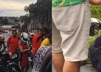 Vídeo: Motoqueiro tropeça em bueiro aberto e se fere ao ser arremessado em rua em Manaus