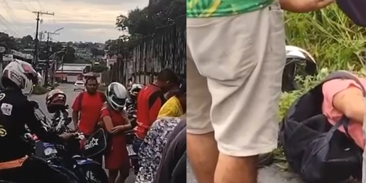 Vídeo: Motoqueiro tropeça em bueiro aberto e se fere ao ser arremessado em rua em Manaus
